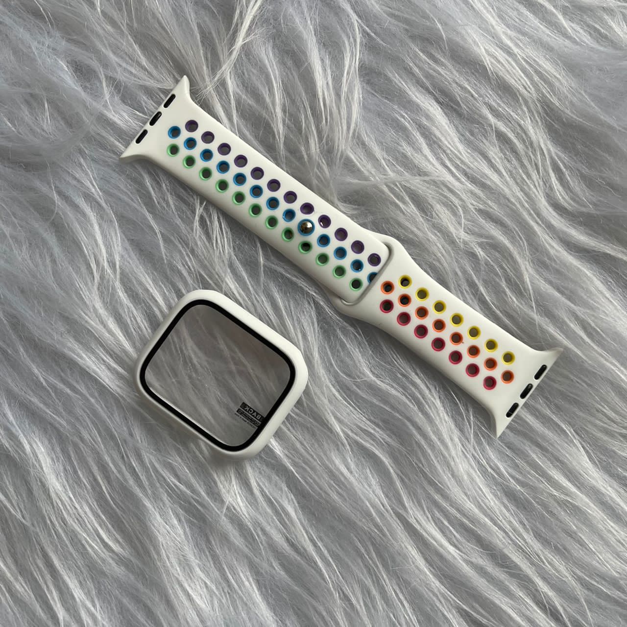 پکیج گارد و بند سیلیکونی نایکی رنگین کمانی اپل واچ Apple watch rainbow nike band